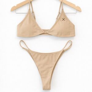 Boutine LA Triangle Bikini Set Tan Caramel NWT size M   Summer Beach Pool
